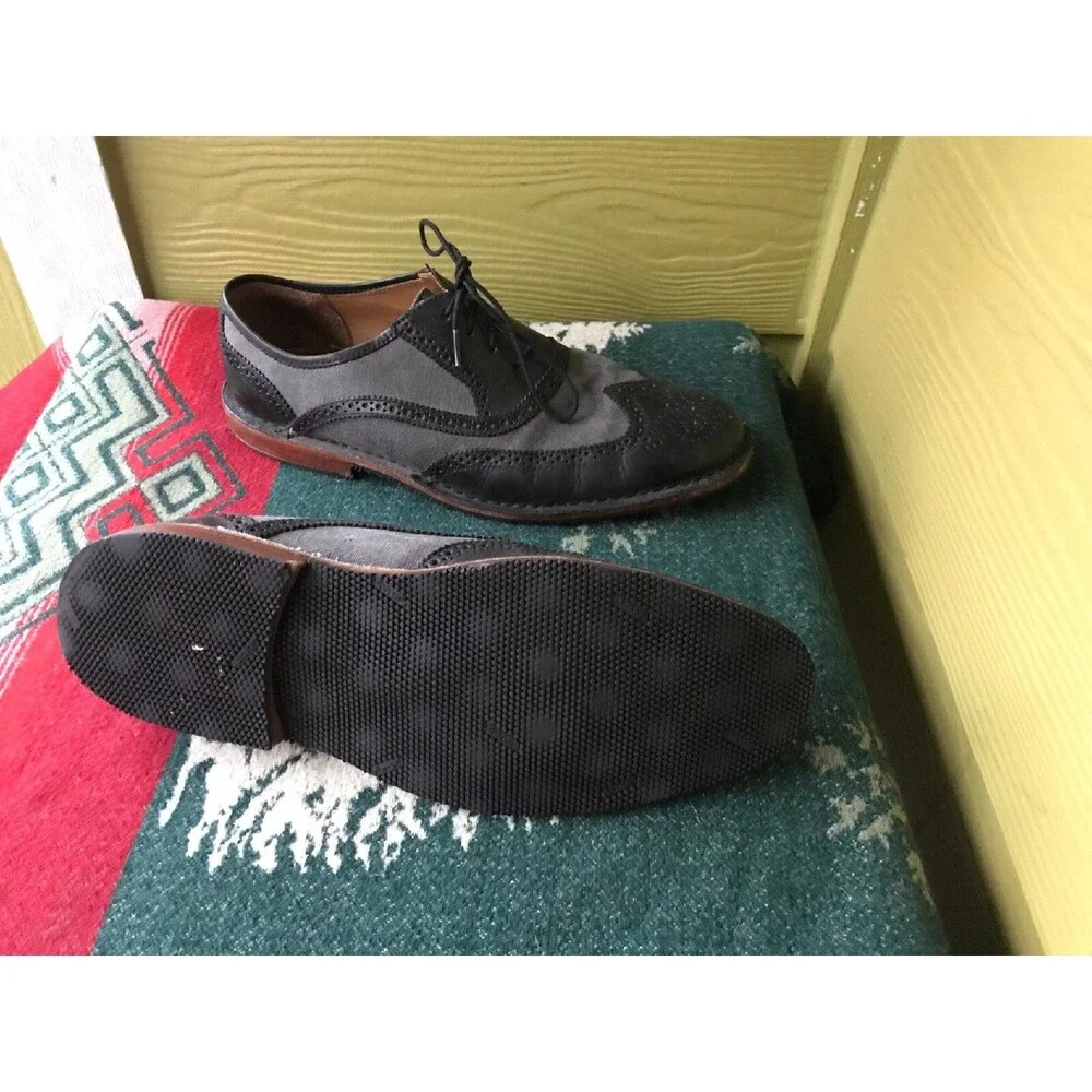 Sebago Black Gray Wing Tip Dress Shoes Canvas Leather 11.5 M